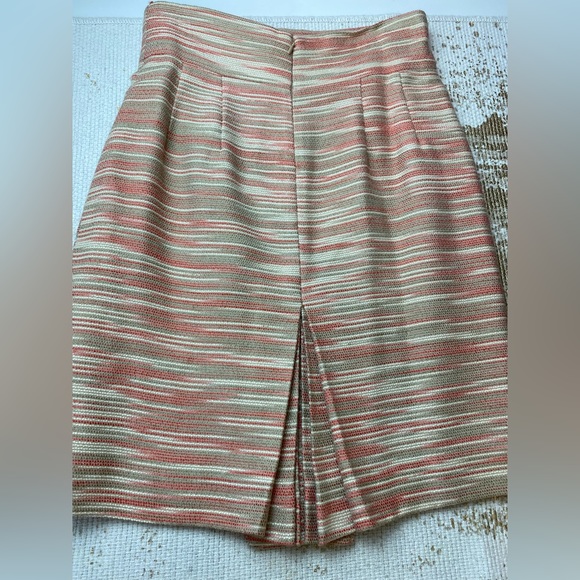 ANTONIO MELANI Beige & Coral Tweed Skirt Statement Fan Back | Size 2 - Picture 4 of 12